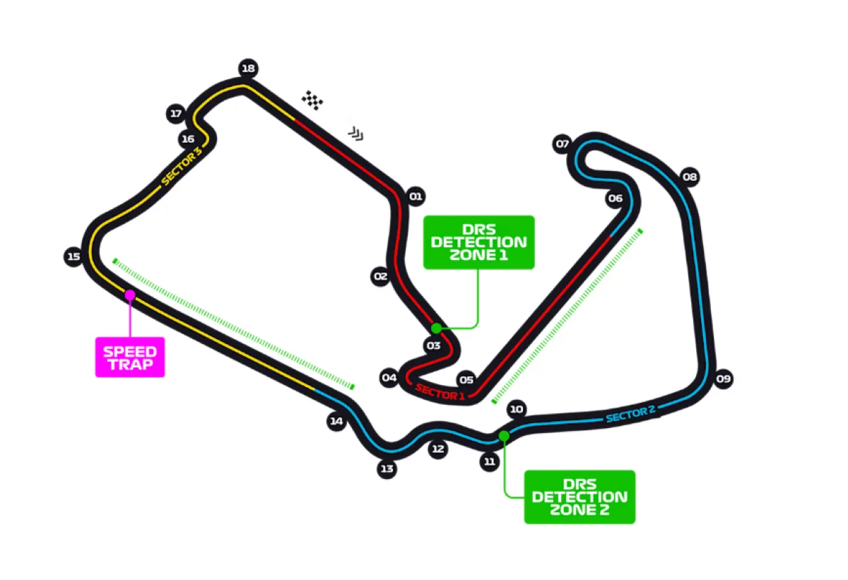 Il layout del circuito di Silverstone sede del GP di Gran Bretagna