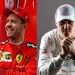 Sebastian Vettel con divisa Ferrari e Michael Schumacher con divisa Mercedes